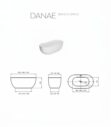 Vasca da bagno freestanding "DANAE" 150x75x59 h in acrilico Bianco Opaco I Karag I Ap shop