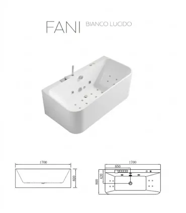 Vasca idromassaggio FANI 170x80 cm bianco lucido con cascata e 10 getti I Karag I Ap shop