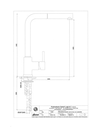 MISCELATORE MONOCOMANDO RUBINETTO LAVELLO CUCINA CANNA TUBO ORIENTABILE CON DOCCETTA ABS MONOGETTO ESTRAIBILE GABOLI LUIGI